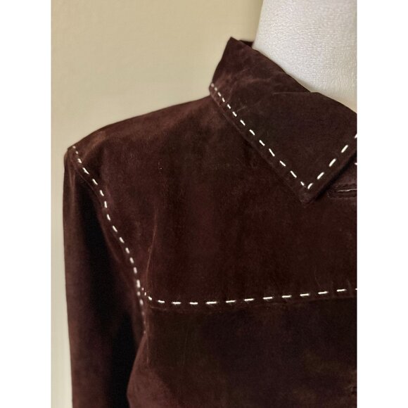 Vintage Large Brown Suede Jacket With Pockets And White Stitching Detail - Picture 2 of 8